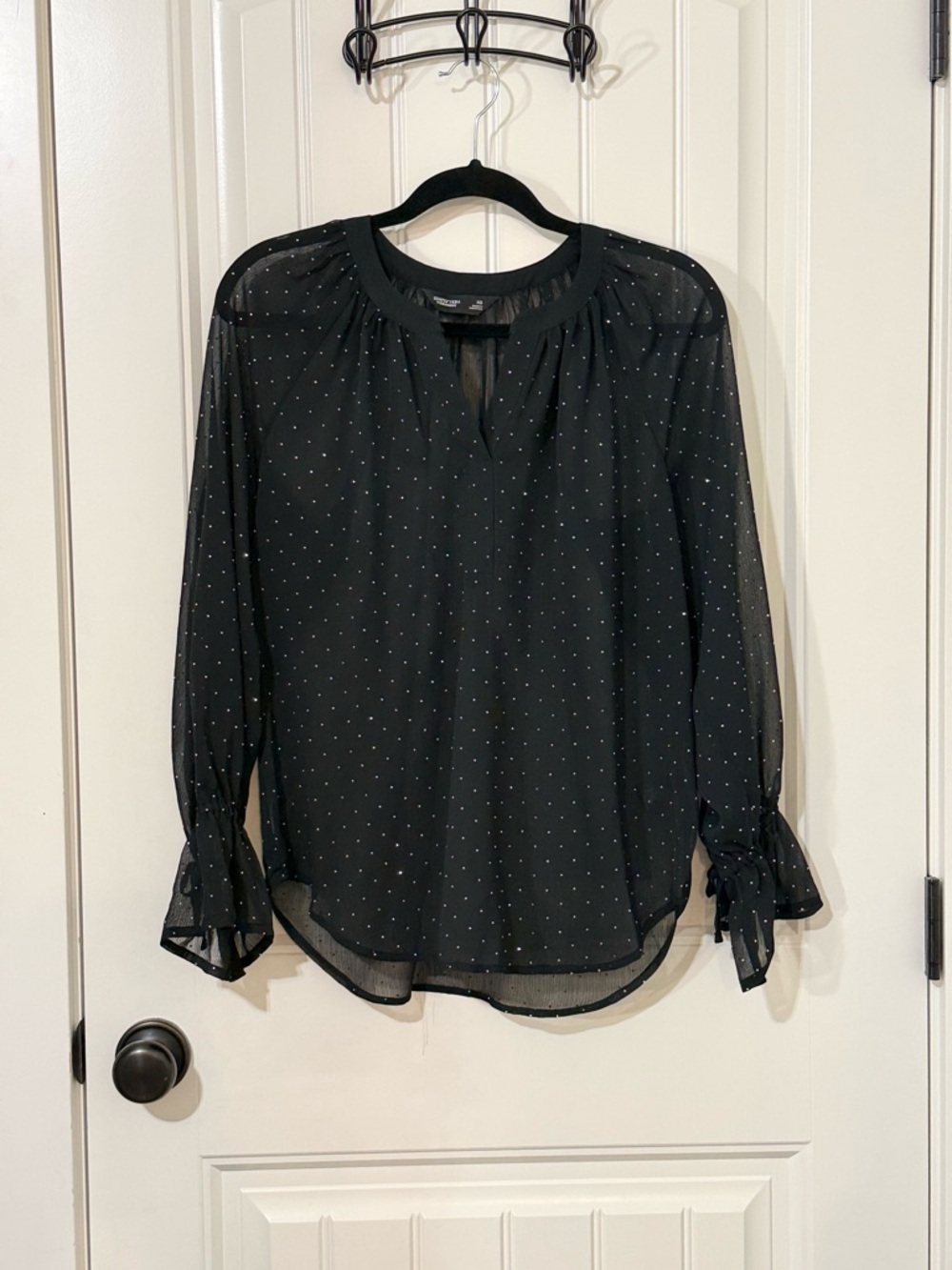Simply Vera Vera Wang Black Sheer Blouse with White Dot Print